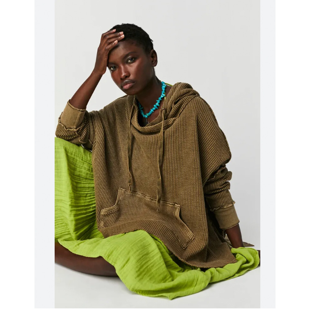 Free People One Gannet Hoodie Waffle Knit Pullover Small NEW